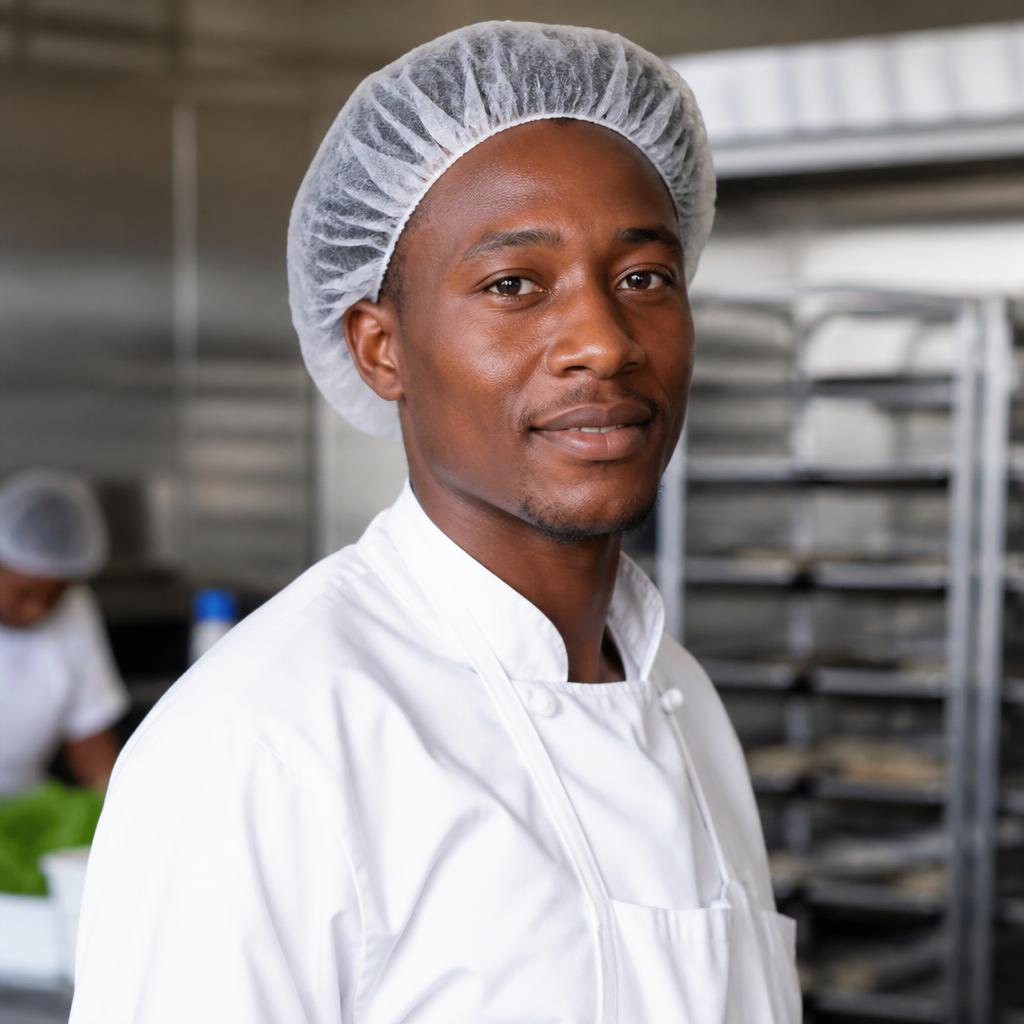 B&E Caterers and Restaurant kitchen production team member in chef whites